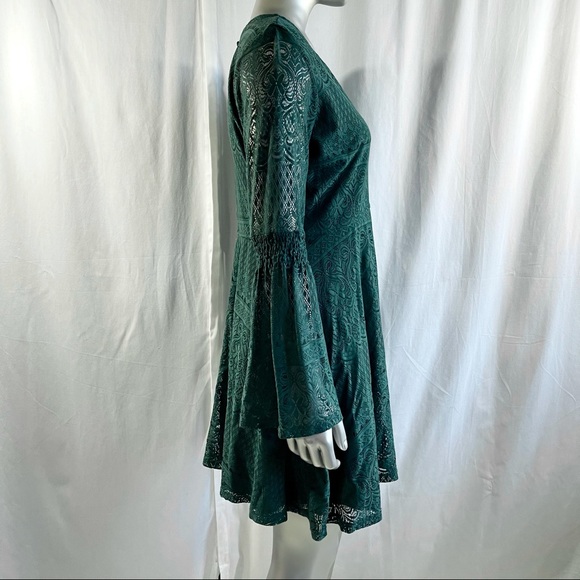 My Michelle Evergreen Lace Dress with Bell Sleeves - Picture 3 of 5